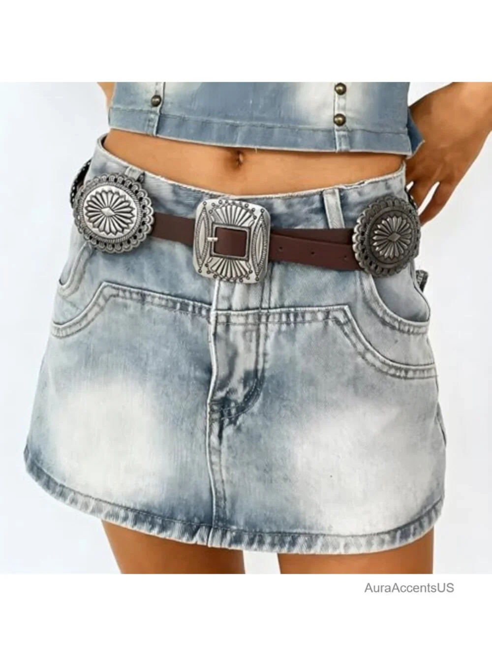 Western Concho Faux Leather Belt Cowgirl Cowboy Rodeo Country Concert